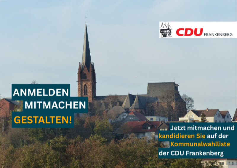Ansicht der Liebfrauenkirche auf dem Burgberg mit Schriftzug Anmelden, Mitmachen, Gestalten 